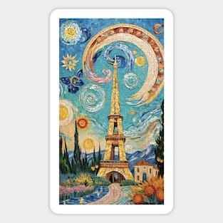 Eiffel Tower Mosaic Dreams: Van Gogh's Starry Night Paris Magnet